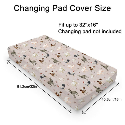 Baby Farm Animals Life Changing Pad Covers for Boy Girl 32''x16'' Farm Cow Pig Lamb Donkey Rooster Fitted Diaper Change Table Pad Sheets Farmhouse Country Soft Breathable Baby Changing Table Mats