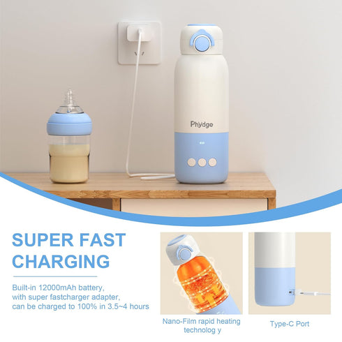Travel,12.5oz Formula,Breastmilk,Water,3 Portable Bottle Warmer for Cordless Baby Milk Warmer on The go for Mins Fast