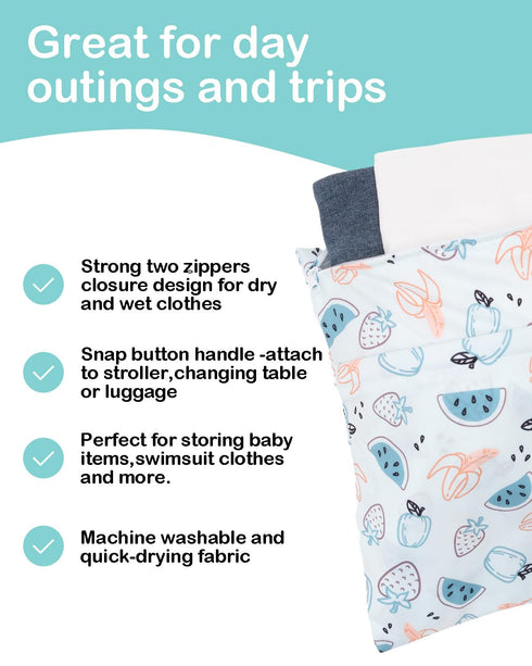 2pcs 2LW04 ALVABABY Waterproof Wet Dry Bags,Reusable with Two Zippered Pockets,Baby Cloth