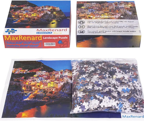 MaxRenard Coastal Landscape Jigsaw Puzzle, 1000 Pieces Night View of Manarola for Home Decoration Family Game