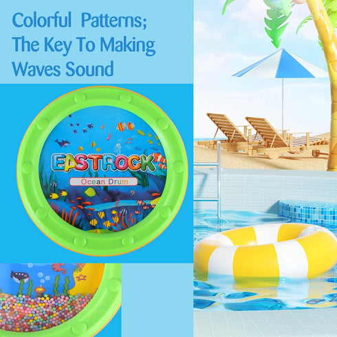 EASTROCK Ocean Drum, Sea Sound Percussion Instrument, 10 Inch Fish Graphic Sea Drum (2 PCS)