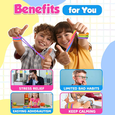 6 Pack Sensory Toys Fidget Stretchy Strings: Fidget Toys Bracelet for Kids Calming - Adjustable Sensory Bracelet