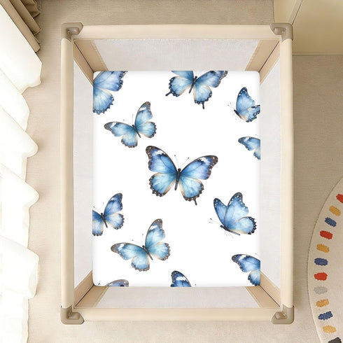 CZXW 52" 28" Blue Butterflies Crib Sheets Fitted x Natural Cotton Soft & Breathable for Baby Crib Mattress