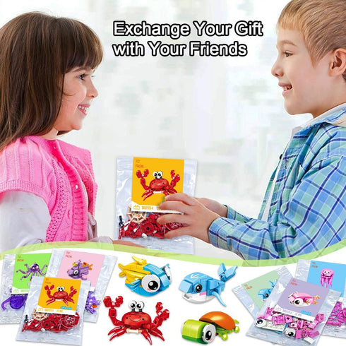 BAOXUE 24 Packs Set, Valentines Day Cards for Kids School, Animal Building Block Valentines Day Gifts for Kids