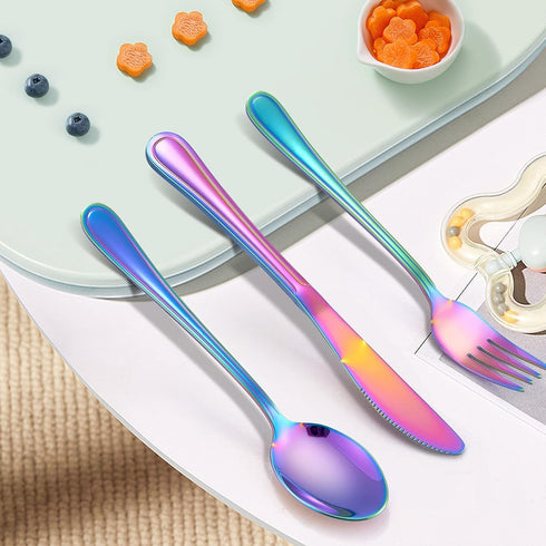 LIANYU 9-Piece Rainbow Kids Silverware Set, Stainless Steel Toddler Utensils Flatware Set, Child Cutlery Tableware Set for 3, Include knife Fork Spoon, Mirror Finished, Dishwasher Safe by LIANYU