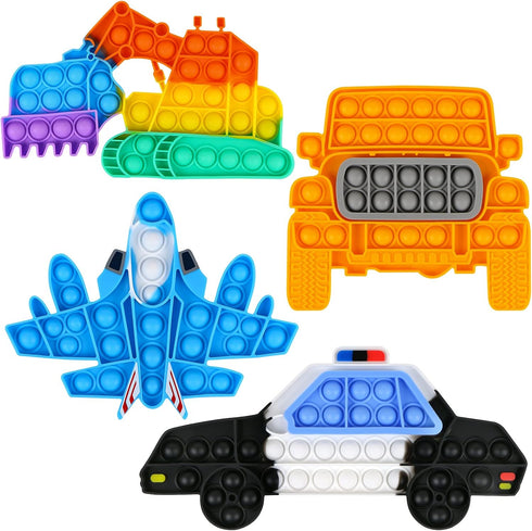 4 Pack Push Pop Bubble Sensory Fidget Toys, Simple Silicone Squeeze Toy Pack for Stress Relief
