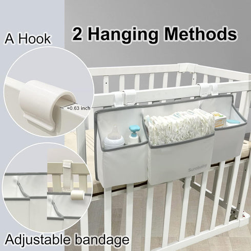 Hanging Baby Diaper Caddy, 3-in-1 Organizer Holder for Baby Crib, Nursery Diaper Stacker Storage for Crib, Changing