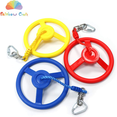 Rainbow Craft 3-Pack Ninja Wheel Obstacle for Kids, Swing Monkey Wheel for Ninja Warrior Obstacle Course, Blue, Red &