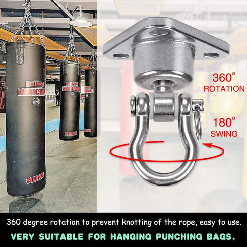 Stainless Steel Hanger with Smooth Swing Bearings - Heavy Duty 180°+360° Swivel Hook, 1500 lb Capacity for Hammock Chair