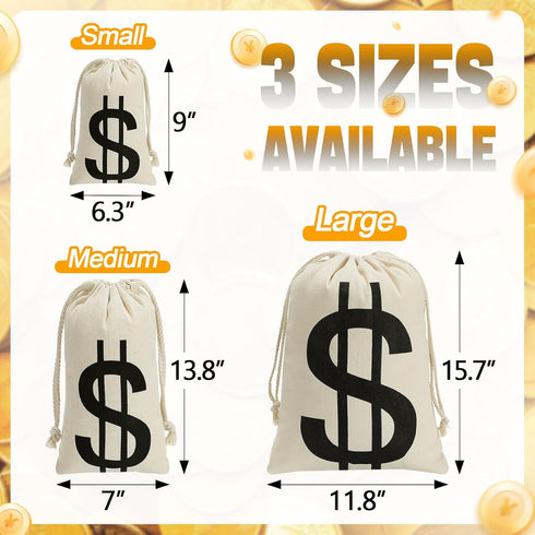 4Pcs Halloween Prop Money Bags 6.3 x 9 Inches with Dollar Sign for Bank Robber Costume Pirate Cosplay