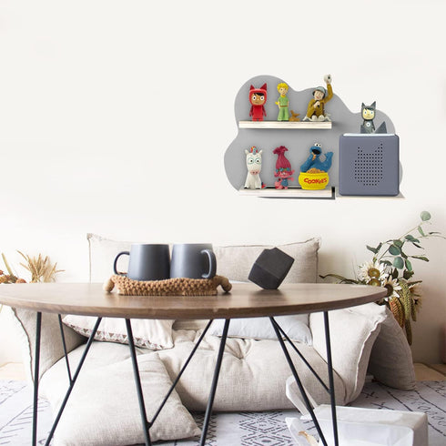 Magnetic Wall Shelf for toniebox - Space for 14 Figures, Wooden Design, Gray