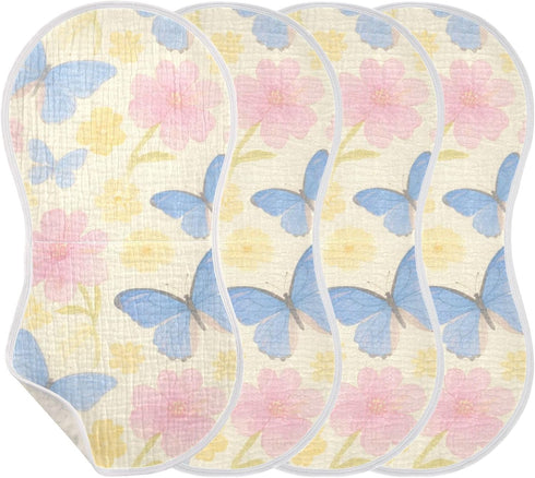 decor gift 4 Pack 22x11in Cotton Muslin Burp Cloth Breathable Blue Butterflies and Pink Flowers Feed Cloth for Unisex