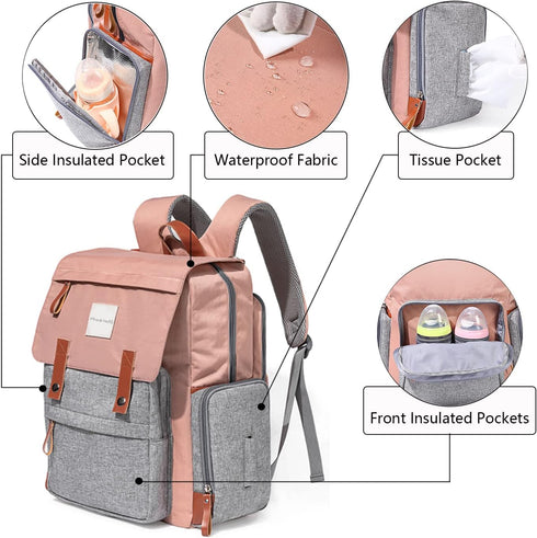 Backpack Pink1 Frank Mully Diaper Bag Large Multifunction Travel Baby Bag for Mom Dad