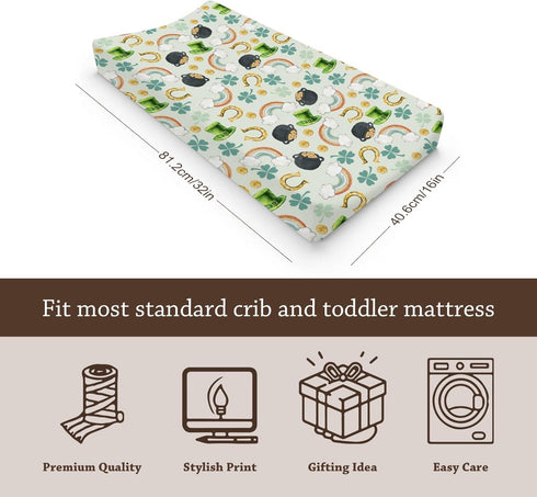 KuphiL10C Girls-16x32 St Patricks Day Leaves Rainbow Irish Hats Pattern Baby Changing Pad Cover,Unisex Nursery Diaper
