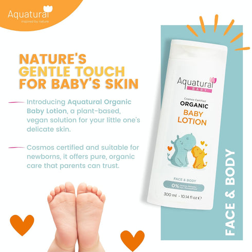 10.14fl oz Organic Baby Lotion for Newborn, Natural Face & Body Cream Moisturizer, Toddler, Delicate, Dry Skin - Gentle