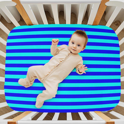 Pigsaly 27x39 Inch Crib Sheets Aqua Blue Vertical Stripes Baby Sheet for Standard Crib Mattress Boys Girls Toddler Bed