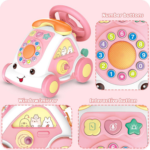 Toddler Toys for 1+ Year Old Girls - Music Learning Toys with Car, Sound, Lights, Multi-Functional Birthday Gift