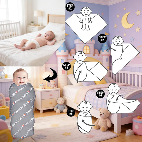 TaiJshaNc Set Personalized Baby Blanket Girl Boy Custom Name Swaddle Newborns Hat Customized Gifts Toddler Infant