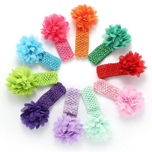 10Pcs Baby Girls Headbands – Soft Elastic Hair Bands with 10 Lovely Colour Chiffon Flowers for Toddlers and Kids