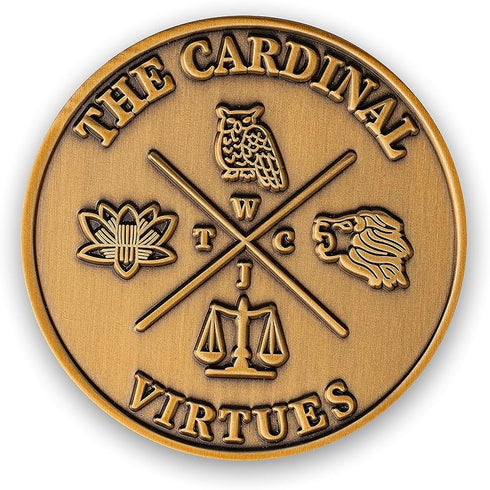 STOIC STORE UK Double Sided 38mm Cardinal Virtues Coin - Daily Inspirational Stoic Challenge Gifts, Novelty Coins