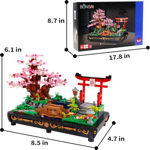 Cherry Blossom Bonsai Tree Building Set, Japanese Style Sakura Mini Blocks (1286 PCS), Beautiful Display for Kids and