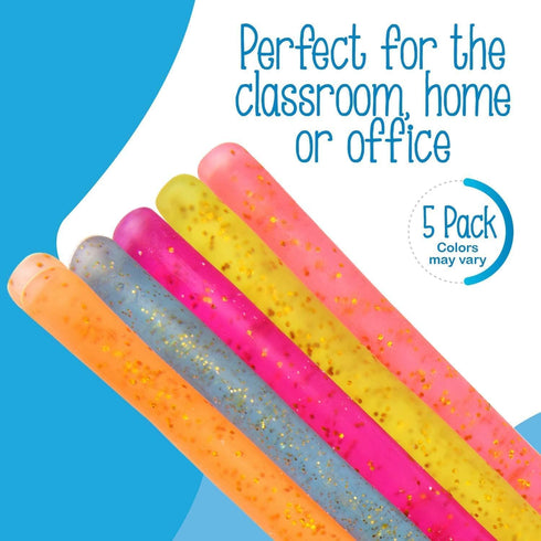 5 Pack Monkey Noodle Stretchy String, Glitter Sensory Fidget Toys (BPA/Phthalate/Latex-Free), Stretches from 12 Inches