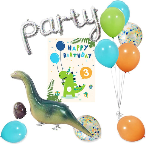 40 Pack Dinosaur Balloons, 12 Inch Orange Light Blue Fruit Green Latex with Confetti for Baby Shower Party