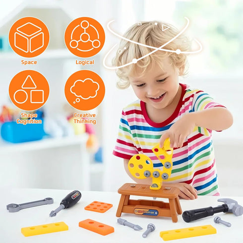 Set,MAGIC4U 52PCS Set 3-8 Kids Tool Toddler Tool with Electric Drill Toy & Kids Tape Measure, Pretend Play Construction
