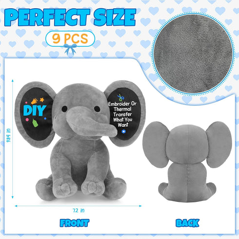 9 Pieces Elephant Stuffed Animals, Soft Cute Plush Toys for Baby Shower and Birthday Party Supplies