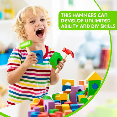 8 Pcs Toy Hammer Simulation, Wooden Hammers and Plastic Tools for Pretend Play Educational Toys for Kids