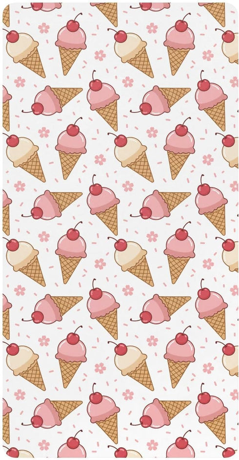 Jynexis Ice Cream Cherry White Pattern Baby Crib Sheets, Cotton Fitted Crib Sheet,