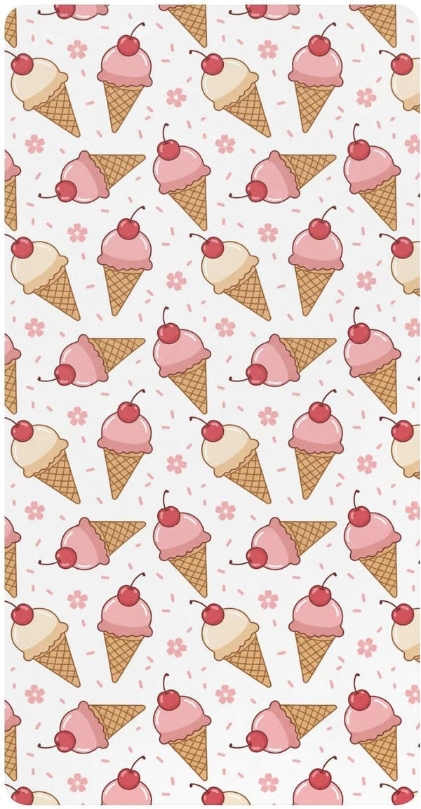 Jynexis Ice Cream Cherry White Pattern Baby Crib Sheets, Cotton Fitted Crib Sheet,