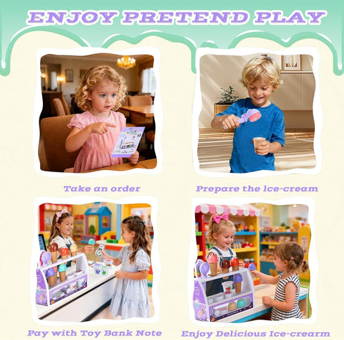 FENYAN Set, 3-5, Counter 3-8 Ice Cream Play Pretend Play Store for Toddlers Various Flavors Popsicle Ice Cream Shop