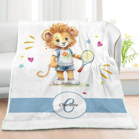 Novusopt Personalized Baby Blankets for Boys Girls Lion Baby Blanket Soft Plush Sherpa Blanket with Name Receiving