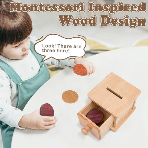 1-Year-Old 6-12 Adena Montessori Coin Box -Natural Wood Double-Sided Object Permanence Box Toy for Babies, Wooden