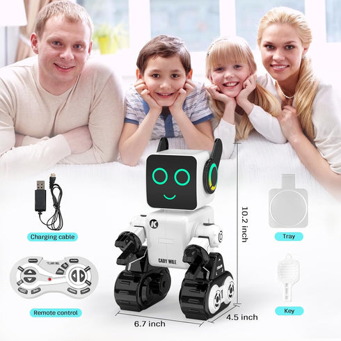 okk Robot Toys for Kids - Programmable Remote Control Robot with Coin Piggy Bank, LED, and Tray
