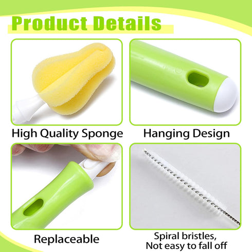 INVODA 12 Piece Sponge Nipple Bottle Brushes, Baby Bottle Brush with Nipple Cleaner, Replacement Heads, Straw Brushes