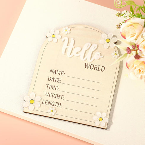 Fukaisu 6.5in 3) Baby Announcement Sign, Wooden Newborn Announcement Board Hello World Baby Birth Stats Sign Welcome