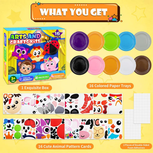 MDCGFOD 16 Pack 3 4 5 6 Arts and Crafts for Kids, Toddler Crafts Animal Paper Plate Art Kit Gift for Year Old Boys