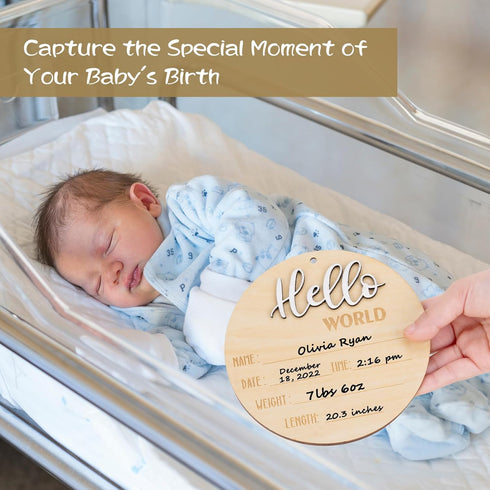Hello World Sign for Baby Announcement: Gender-Neutral Wooden Welcome Newborn Signs for Hospital with Footprint - Baby