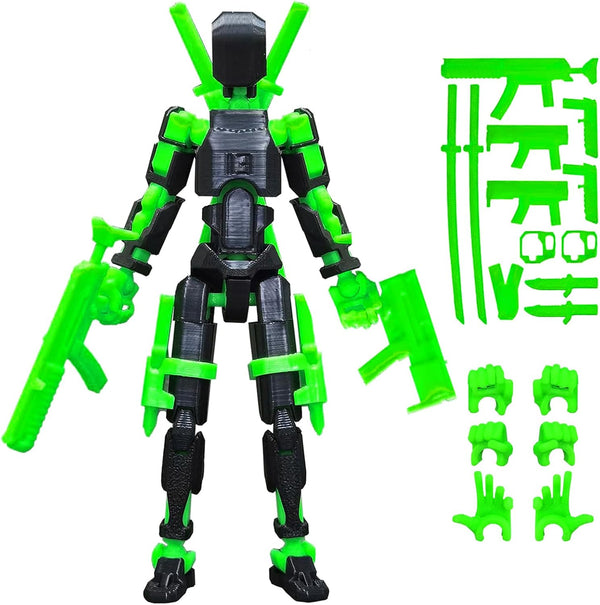 (Assembly Completed) 5.5 Inch 3D Printed T13 Action Figure with Multiple Accessories, Multi-Jointed Movable Black Dummy