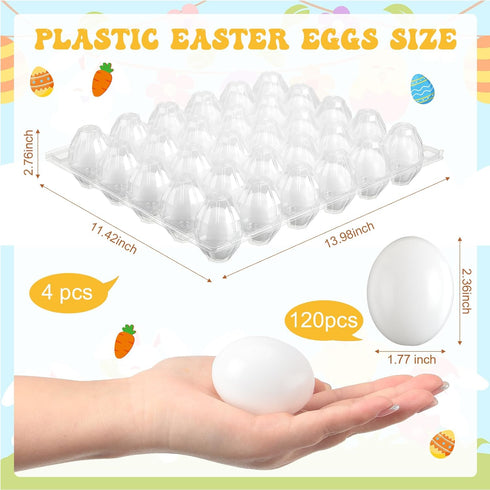 120 30 Menkxi Pcs Plastic Easter Eggs with Clear Cartons for Crafts DIY Fake Paintable for Kids Adults Easter Gift