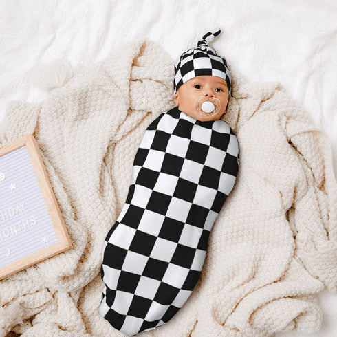 Tebjh Black and White Checkered Baby Stuff Swaddle Blanket Soft and Stretchy Newborn Swaddle Blankets Sack Receiving