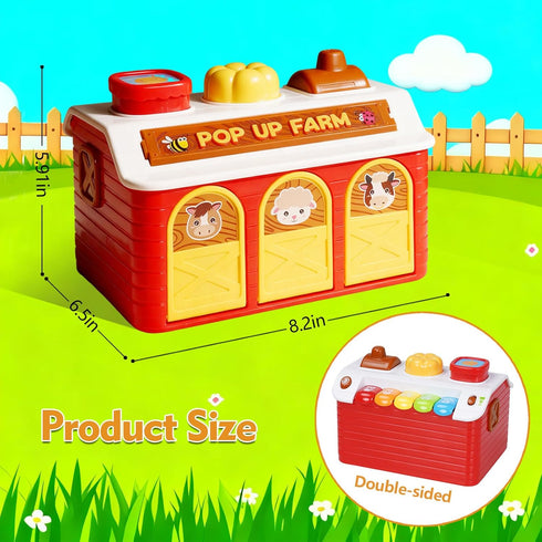 Quliwise 1 12-18 Interactive Pop up Farm Animal Toys with Music & Light & Piano, Montessori Cause and Effect Toys