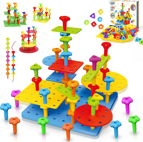 Peg Board Toy set 73Pcs DIY Building Stacking Toys for Kids 3-6
