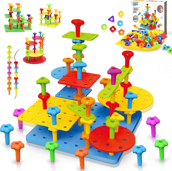 Peg Board Toy set 73Pcs DIY Building Stacking Toys for Kids 3-6