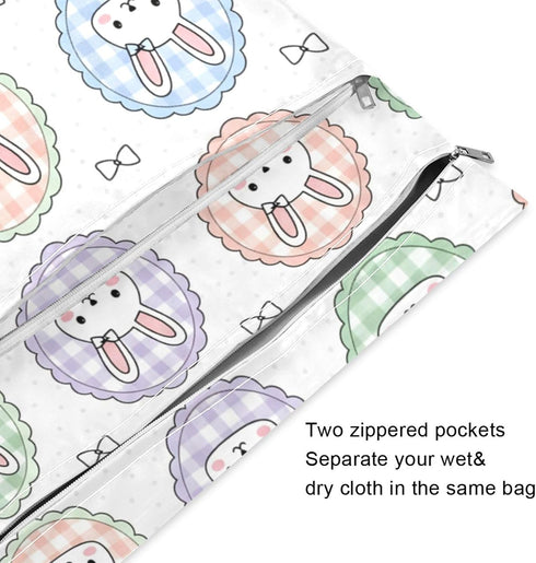 Burbuja 2 Pack, 2 Rabbits Wet Dry Bags for Baby Cloth Diaper Waterproof Reusable Wet Bag with Zippered Pockets