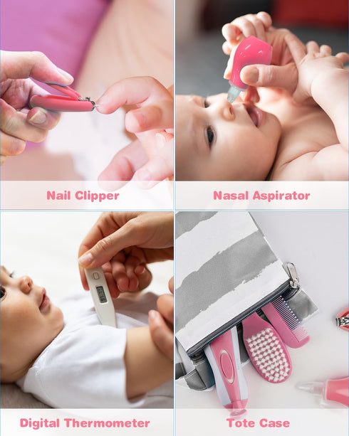 OTTOLIVES 24 in 1 Baby Healthcare and Grooming Kit - Electric Nail Trimmer Set for Newborns and Toddlers (Pink)
