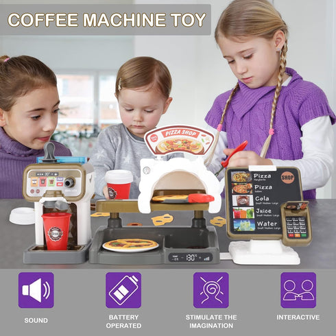 Set Set Playset 3+ deAO Pizza Play with Coffee Maker Machine Cash Register Pretend Play Food Kitchen Accessories Gifts
