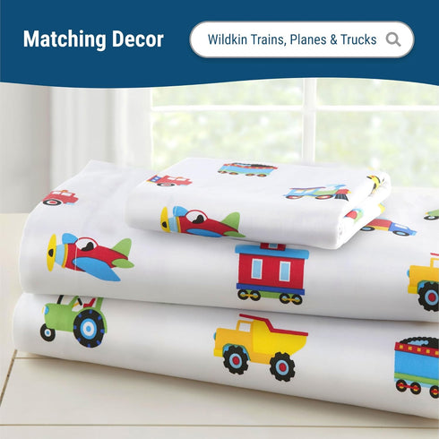 Wildkin Kids 100% Microfiber Crib Sheet - Soft, Breathable Fitted Sheet - Trains, Planes, and Trucks